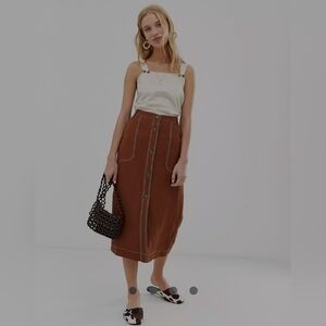 NWOT Mango Contrast Stitch Midi Skirt XXS